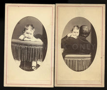 Load image into Gallery viewer, 2 CDVs of ID'D Perry New York Train Conductor & Daughter, His Back to Camera