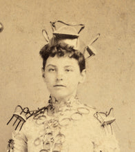 Load image into Gallery viewer, Photo Young Banner Lady Holding Furniture Sign Miniature Chairs Wallpaper Dress!