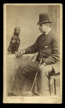 Load image into Gallery viewer, Antique CDV Photo Dublin Ireland Man & Funny Little Dog - Champion Rat Catcher!
