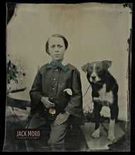 Load image into Gallery viewer, Tinted Ambrotype Boy Holding His Dog on Leash, Hand Painted Flowers - Excellent!
