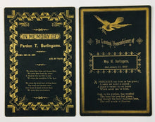 Load image into Gallery viewer, Two Related Memorial Cards, Burlingame Family