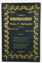 Load image into Gallery viewer, Two Related Memorial Cards, Burlingame Family
