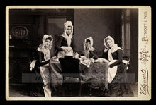 Load image into Gallery viewer, Little Girls & Doll Having Tea + Costume Party Wisconsin Antique Photo 1800s