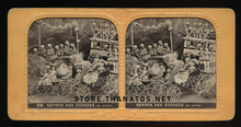 Load image into Gallery viewer, Amazing Antique Tissue Stereoview Photo ~ Devil and Skeletons on Penny Farthing Bikes!