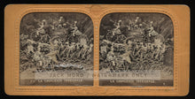 Load image into Gallery viewer, Amazing 1860s Tissue Stereoview Photo ~ Devil Leading Skeleton Army - On Bikes!