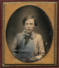 Load image into Gallery viewer, 1/6 Dag Great Portrait Young Man Wearing Tinted Blue Work Shirt - Miner (?)