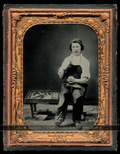 Load image into Gallery viewer, Rare Occupational Photo Shoe Worker with Tools, 1800s Tinted Antique Ambrotype
