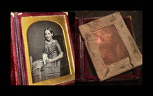 Load image into Gallery viewer, 1850s Daguerreotype Photo - Smiling Girl Holding Two Tiny Dolls!