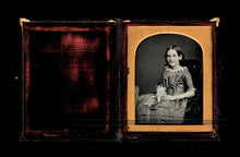 Load image into Gallery viewer, 1850s Daguerreotype Photo - Smiling Girl Holding Two Tiny Dolls!