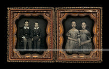 Load image into Gallery viewer, Beautiful Double Daguerreotype Photos Affectionate Siblings Boys & Girls Tinted