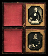 Load image into Gallery viewer, Young Couple Husband & Wife Wearing Mourning Bands Matching 1840s Daguerreotype Set