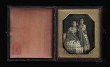Load image into Gallery viewer, 1840s 1/6 Daguerreotype Sisters / Twins in Matching Dresses & Tinted Blue Wraps