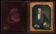 Load image into Gallery viewer, 1840s Sealed 1/4 Daguerreotype Bearded Man, Tinted Tablecloth, Honeycomb Mat