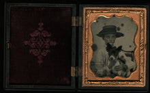 Load image into Gallery viewer, Ambrotype Southern Boy in Straw Holding Dog - Jack Russell Terrier? 1860 Photo