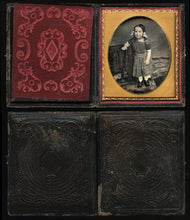Load image into Gallery viewer, 1/6 Sealed Daguerreotype Smiling Little Girl Tinted Blue Ribbons Hidden Mother?