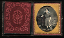 Load image into Gallery viewer, 1/6 Sealed Daguerreotype Smiling Little Girl Tinted Blue Ribbons Hidden Mother?