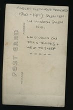 Load image into Gallery viewer, 1914 RPPC Photo Cemetery Graveyard Suicide by Train North Carolina / Macabre