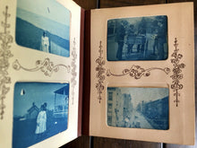 Load image into Gallery viewer, Wonderful Miniature BLUE CYANOTYPE Photo Album 1890s 1900s Train Bicycles Boxing Zoo