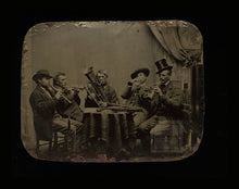 Load image into Gallery viewer, Rare 1860s Tintype Photo Group of Musicians at Table Playing Music Instruments
