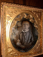 Load image into Gallery viewer, 1/6 Daguerreotype Little Boy with Real Hair 1800s Memento Mori Hair Art Mourning