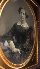 Load image into Gallery viewer, 1/4 Jeremiah Gurney Daguerreotype Woman Wearing Leda & Swan Brooch / Tinted / ID'd by Note