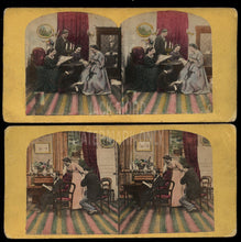 Load image into Gallery viewer, 1860S STEREOVIEW PHOTOS Victorian Home Life Same House Interior Tinted Tax Stamp Color Tinted