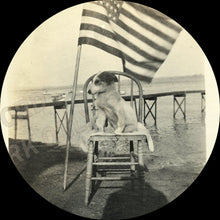 Load image into Gallery viewer, TWO Vintage Snapshot Photos Cute Fourth of July Patriot DOG w US Flag & Master