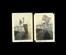 Load image into Gallery viewer, TWO Vintage Snapshot Photos Cute Fourth of July Patriot DOG w US Flag & Master