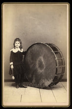 Load image into Gallery viewer, Unusual Music Int Antique Photo ID'd Drummer Girl in Dress & Large Drum