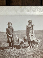 Load image into Gallery viewer, Antique Photo Little Girls with Pets Hound Dog & 2 Cats Lowell Michigan c 1900