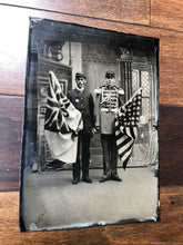 Load image into Gallery viewer, Half Plate Antique 1800s Tintype Photo Post Civil War Soldier Holding Flags Rare