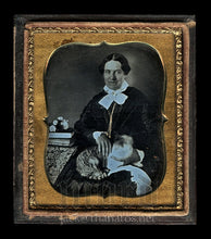 Load image into Gallery viewer, Daguerreotype Woman Holding Tabby Cat - Painted Gold Eye! Antique Photo 1800s