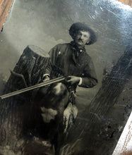 Load image into Gallery viewer, 1/6 1800s Tintype Hunter Holding Shotgun Posing w Hunting Dog & Duck(s)
