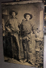 Load image into Gallery viewer, Two Armed Cowboys, 1800s Tintype Photo Antique Western Men Rare Revolver