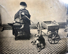 Load image into Gallery viewer, Large Full Plate Tintype Little Boy, Toy Wagon & Dog