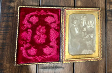 Load image into Gallery viewer, 1/4 Group Daguerreotype by Howe of Portland Maine, Top Hat Man & Two Women