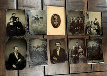 Load image into Gallery viewer, Lot of 10 Antique Tintype Photos Men Women Groups, Victorian Era