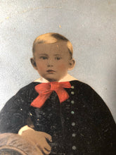 Load image into Gallery viewer, Full Plate Painted Tintype of a Little Boy Holding Hat, Folk Art