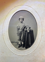 Load image into Gallery viewer, excellent civil war 1860s tintype photo little boy & sleeping dog or coyote pup!