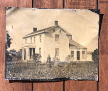 Load image into Gallery viewer, Large Full Plate Outdoor Tintype People in Front of their House, Lightning Rod