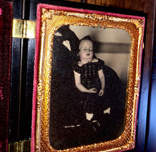 Load image into Gallery viewer, 1/4 Post Mortem Ambrotype Boy in Hidden Father's Lap