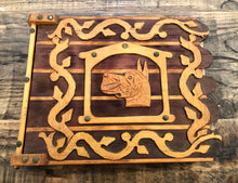 Load image into Gallery viewer, Large, Carved Wood Vintage Photo Album - Great Dane Dog - 1950s Kitsch Folk Art