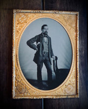 Load image into Gallery viewer, Excellent Half Plate Early Neff Tintype Photo Handsome Confident Man 1850s