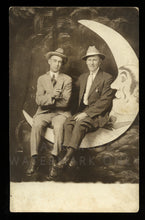 Load image into Gallery viewer, Antique RPPC Photo Two Men / Male Friends on Paper Prop Moon - Gay Int, 1910s