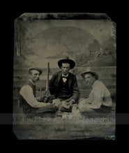 Load image into Gallery viewer, 1/4+ antique tintype photo cigar smoking poker player shotgun 1800s