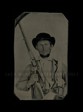 Load image into Gallery viewer, Confederate Civil War Soldier Tintype Armed w Bowie Knife & Colt Revolving Rifle