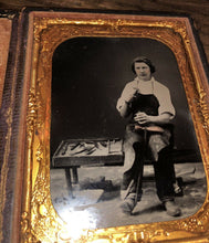 Load image into Gallery viewer, Rare Occupational Photo Shoe Worker with Tools, 1800s Tinted Antique Ambrotype
