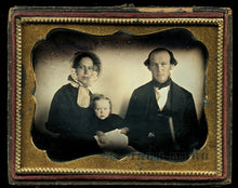 Load image into Gallery viewer, 1/4 Tinted Daguerreotype of Family, Man Woman & Little Girl, 1800s Dag Photo