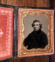 Load image into Gallery viewer, Civil War 1860s Tintype Handsome Man Long Styled Hair Louisiana Photographer?