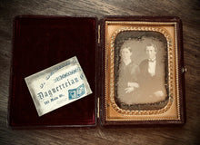Load image into Gallery viewer, 1/4 Daguerreotype Handsome Couple PB Case Photographer Business Card 1850s